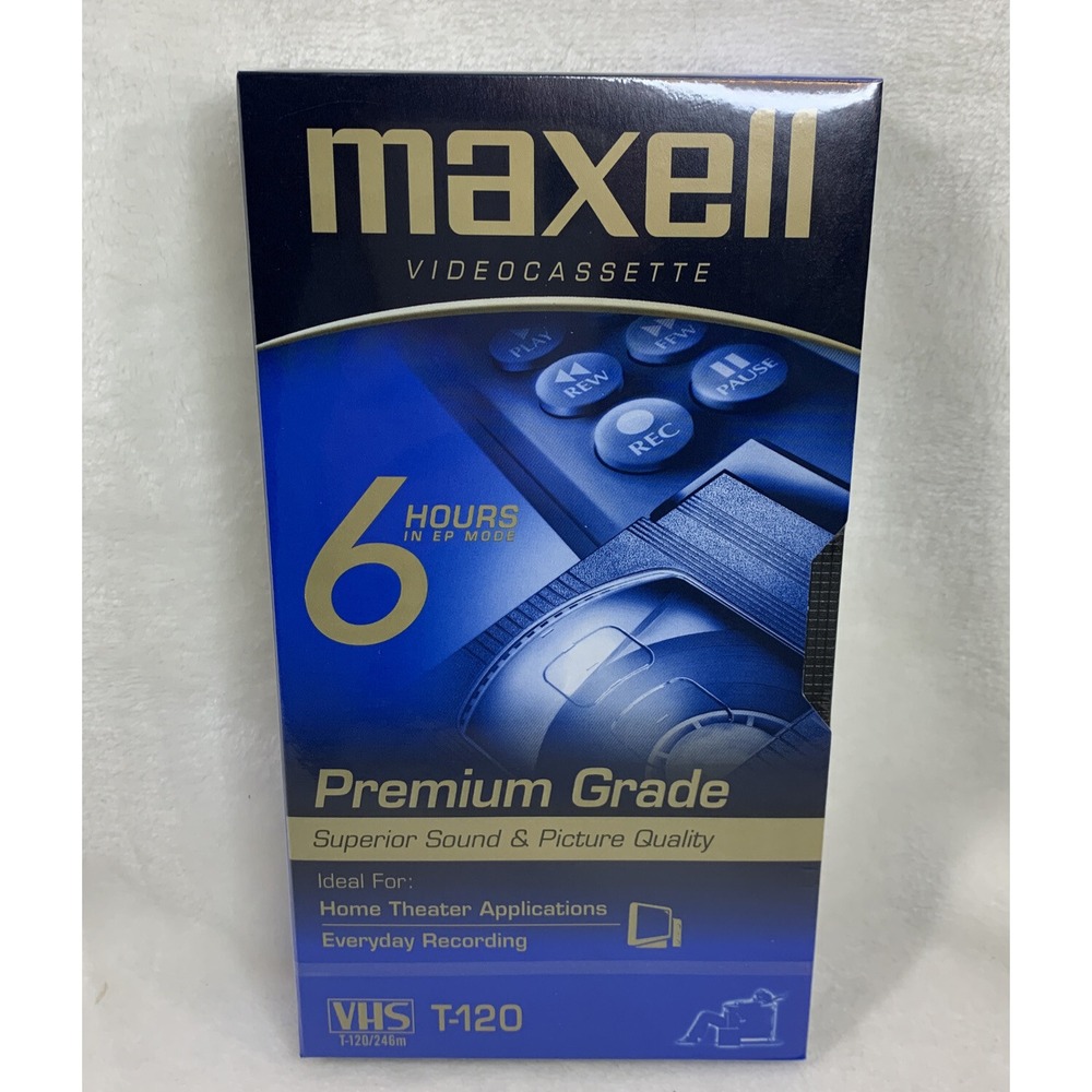 Maxell‎ Blank VHS Video Cassette Tape Premium Grade T-120 6 Hours SEALED Record